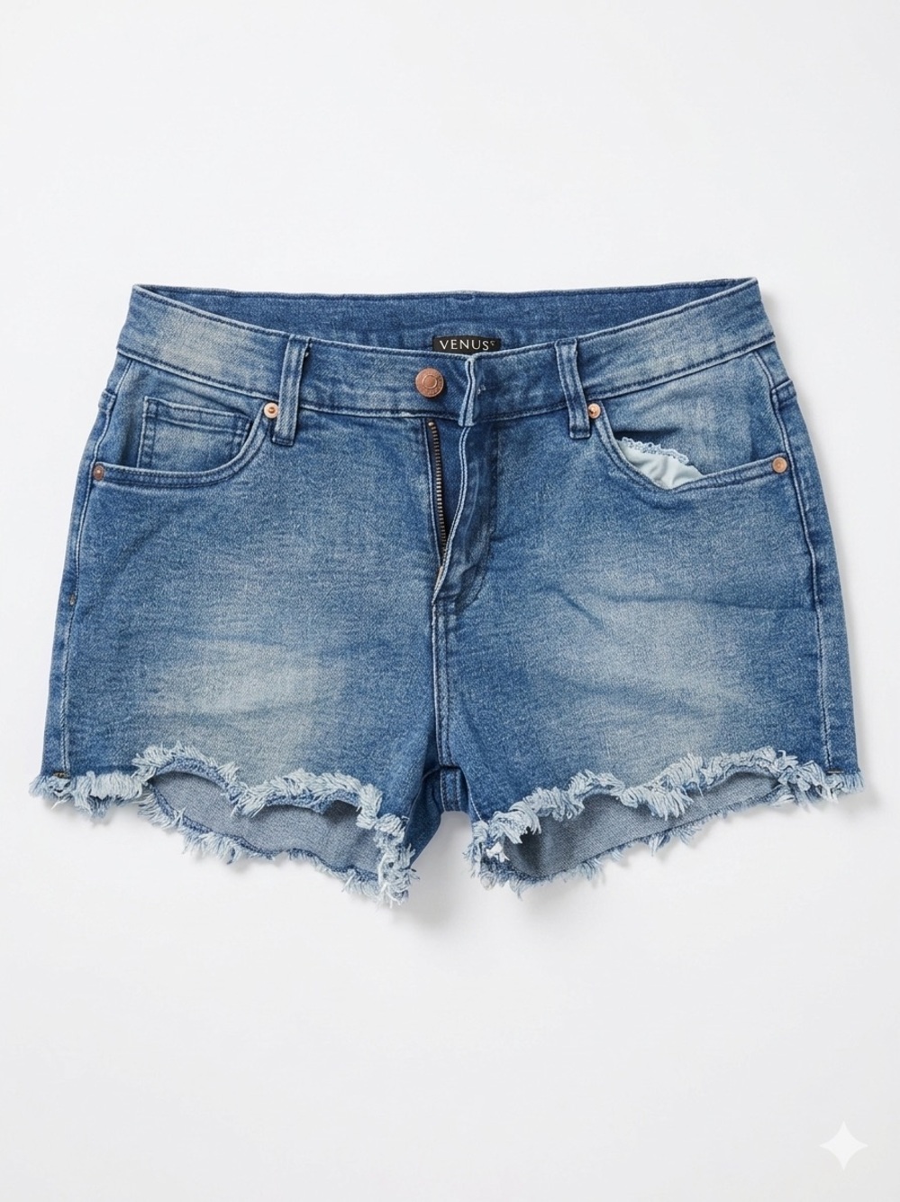 VENUS Faded Blue Frayed Hem Denim Shorts
